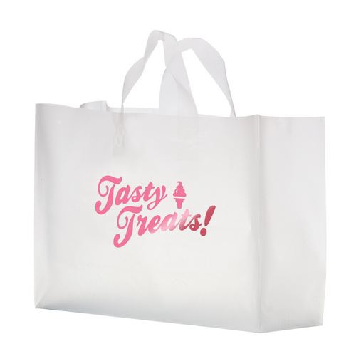 Custom Printed Clear Frosted Soft Loop Plastic Shopper Bag w/Insert (16"x6"x12") - Foil Stamp - 19FSC16612-FS